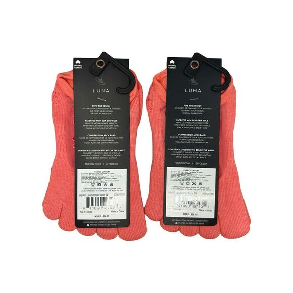 ToeSox Luna Full Toe Grip Socks - Summer Sunset - Set of 2 - Picture 3 of 3